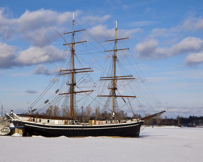 Two-Masted Sailing Ship stock image. Image of cold ...