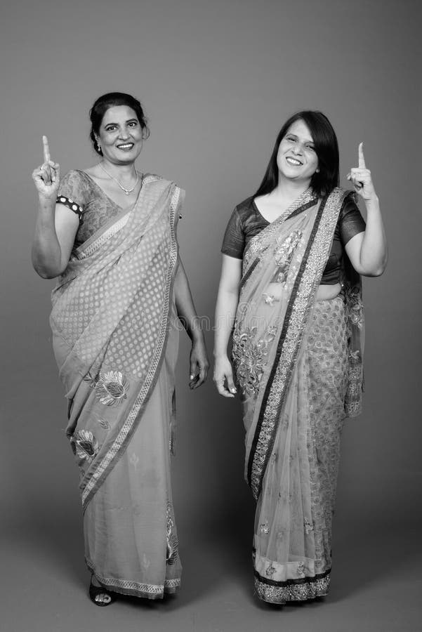 Two Mature Indian Women Wearing Sari Indian Traditional Clothes