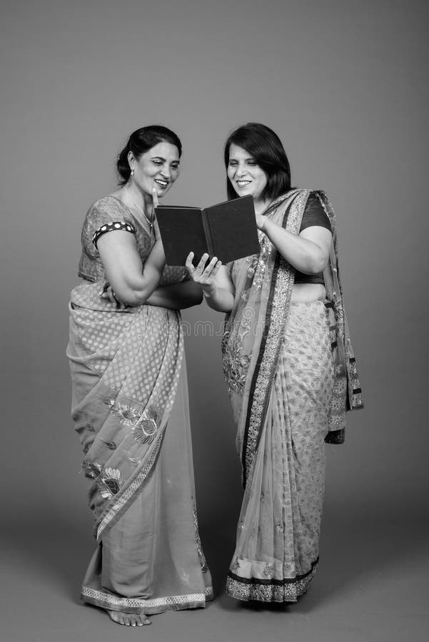 Two Mature Indian Women Wearing Sari Indian Traditional Clothes