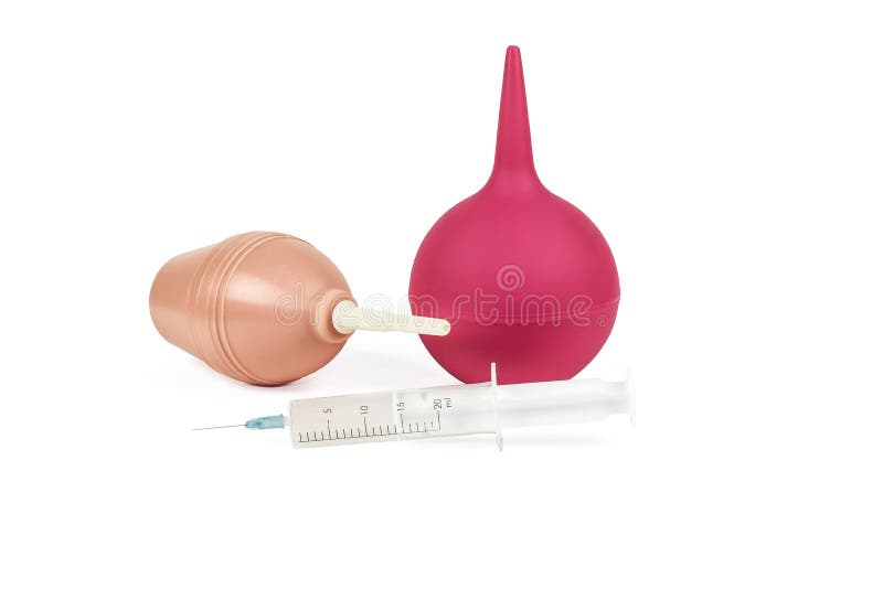 Two Medical Syringes and a Medical Syringe with a Needle Stock Photo