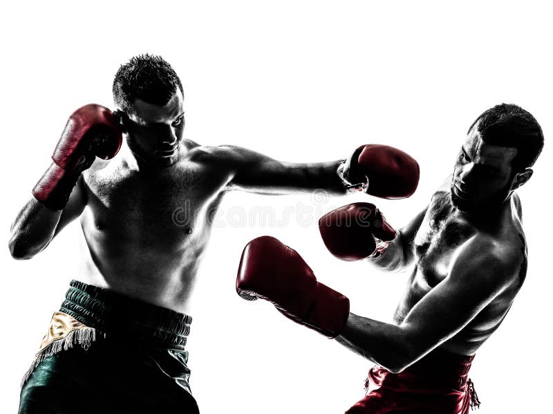 Two men exercising thai boxing silhouette stock photo Two men exercising thai boxing silhouette stock photo