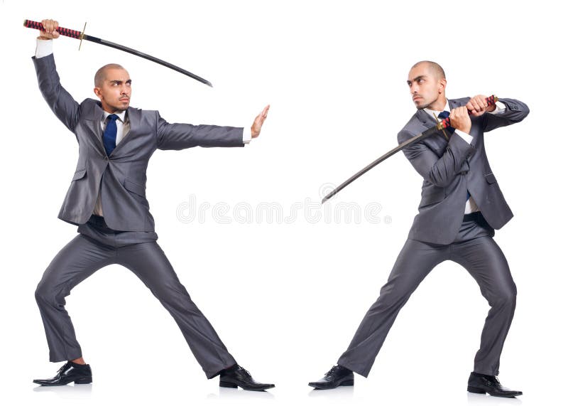 Two men figthing with the sword isolated