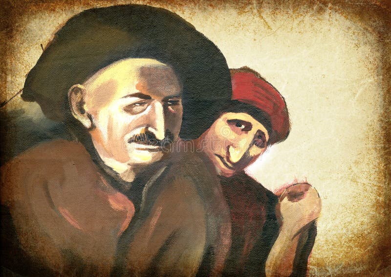 Two Men. Hand Painting. Vintage Processing Stock Illustration