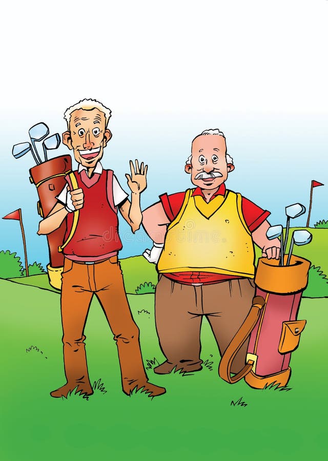 Two men playing golf