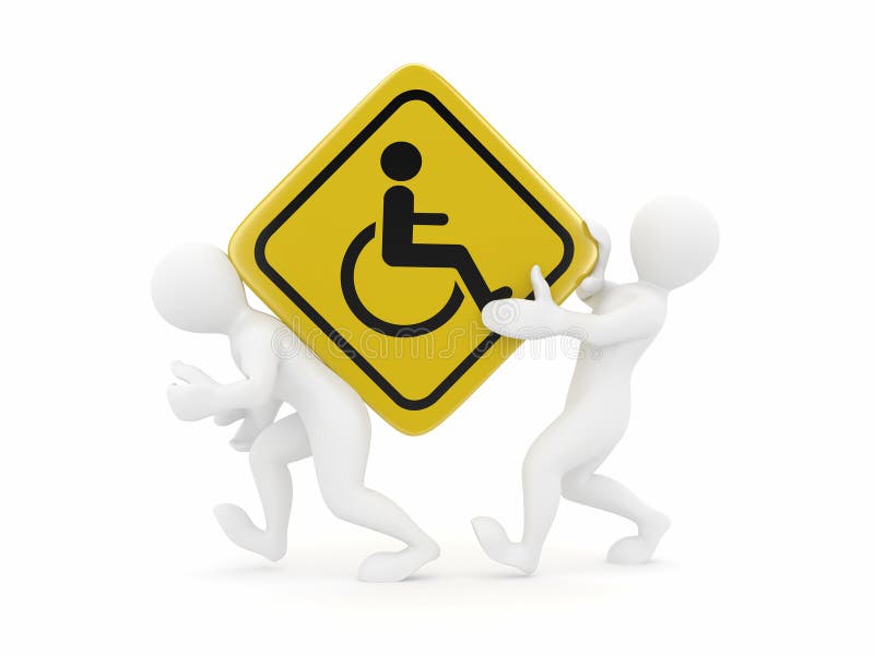 Two men with sign wheelchair stock illustration