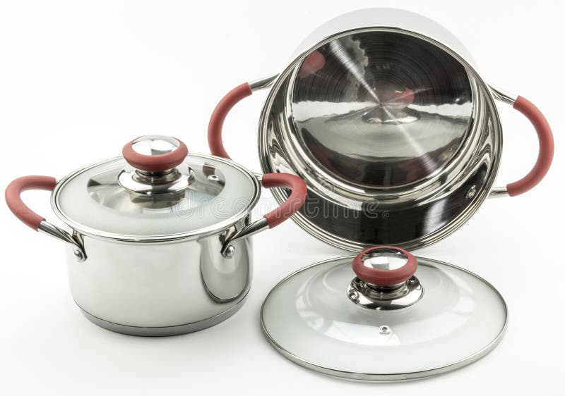 Two metal cooking pots stock photo. Image of white, food 86567894