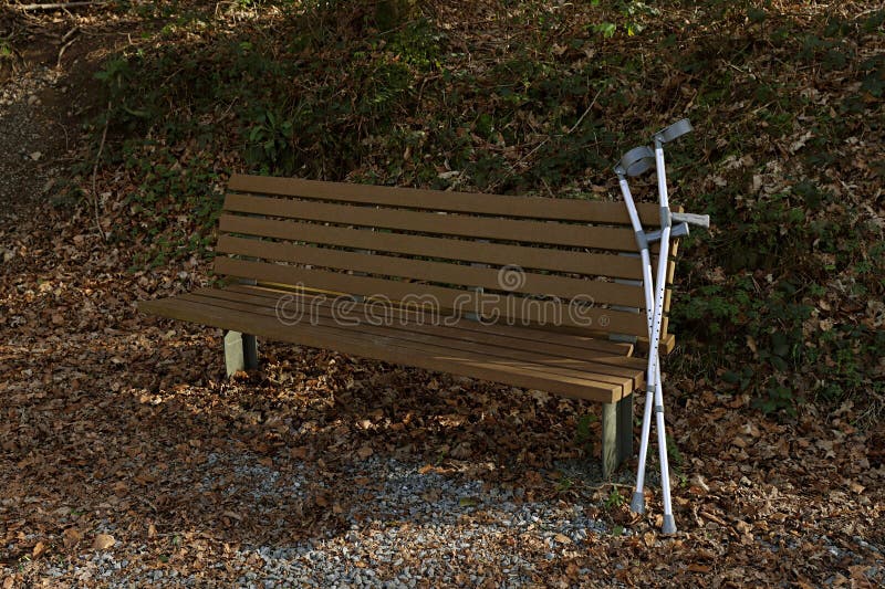 Two Mobility Crutches and Bench. Stock Image Image of outdoor, relax