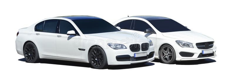 Two modern cars isolated on white