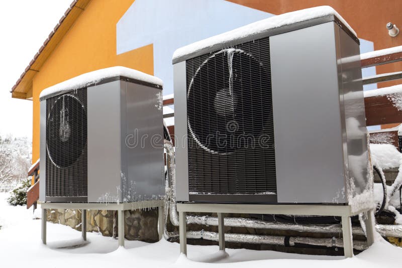 Two residential modern heat pumps