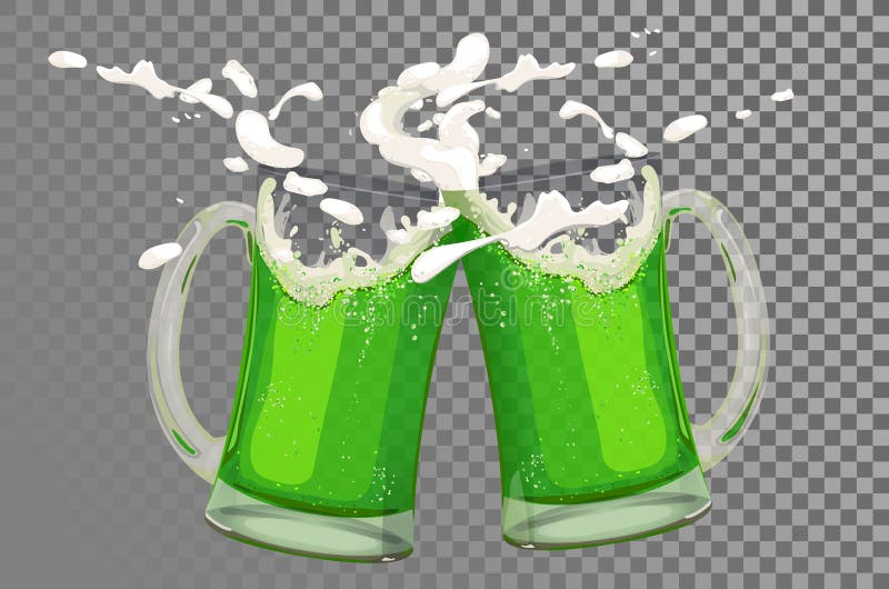 Two mugs of green foamy beer