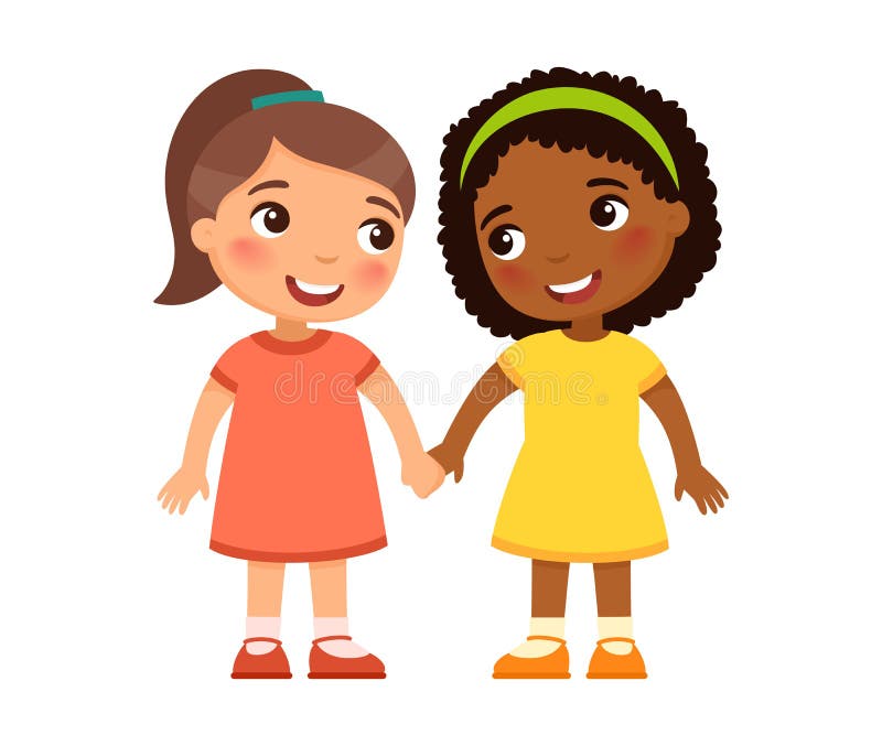 Two Multiracial Little Girls Holding Hand, Cartoon Characters. Stock Vector - Illustration of child, dark: 217961280 Two Multiracial Little Girls Holding Hand, Cartoon Characters. Stock Vector - Illustration of child, dark: 217961280