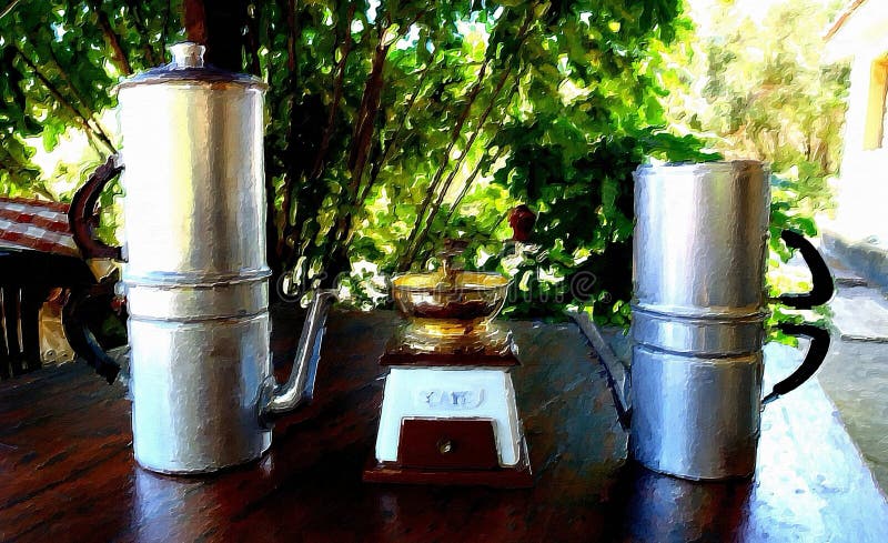 https://thumbs.dreamstime.com/b/two-neapolitan-coffee-machines-antique-grinder-table-garden-summer-morning-285954748.jpg