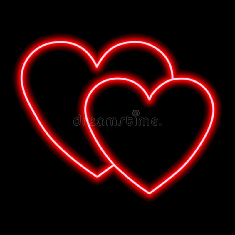 Two Neon Red Hearts on a Black Background. Valentine S Day, Love ...