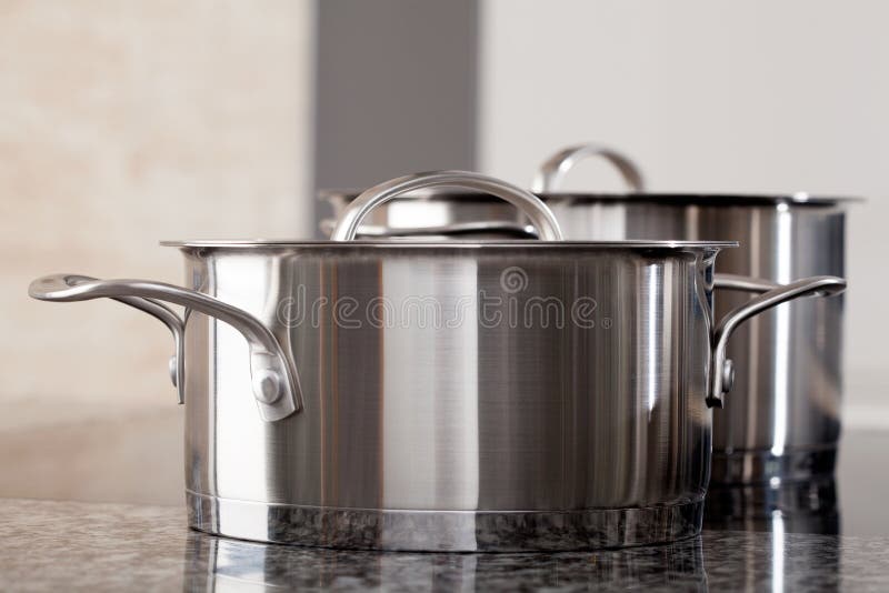 Two New Clean Aluminum Professional Pots Stock Image Image of silver
