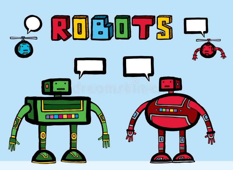 Two nice robots with useful additions vector illustration