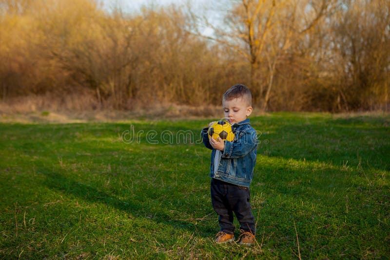 Twoold Years Boy Keeping Soccer Ball in Park Stock Photo Image of
