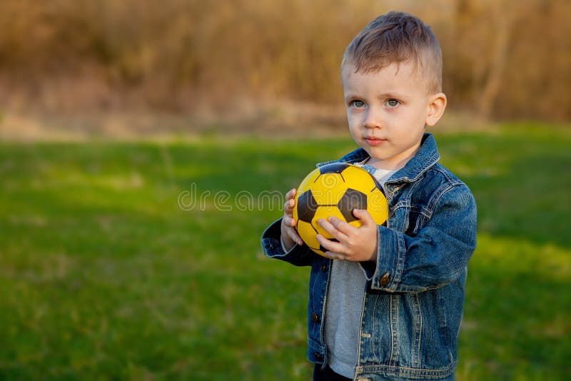 Twoold Years Boy Keeping Soccer Ball in Park Stock Photo Image of