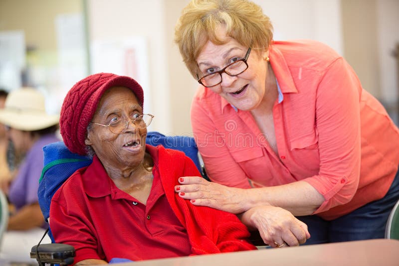 Two Older Woman Together in a Senior Center Stock Image - Image of  wheelchair, older: 170780277