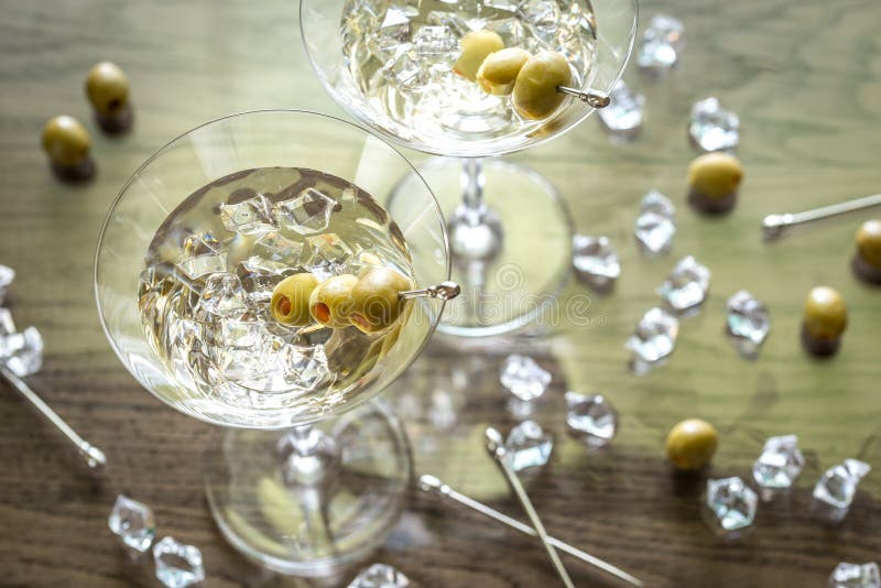 Two Olive Martini Cocktails Stock Image Image of crystal, olive 57708507