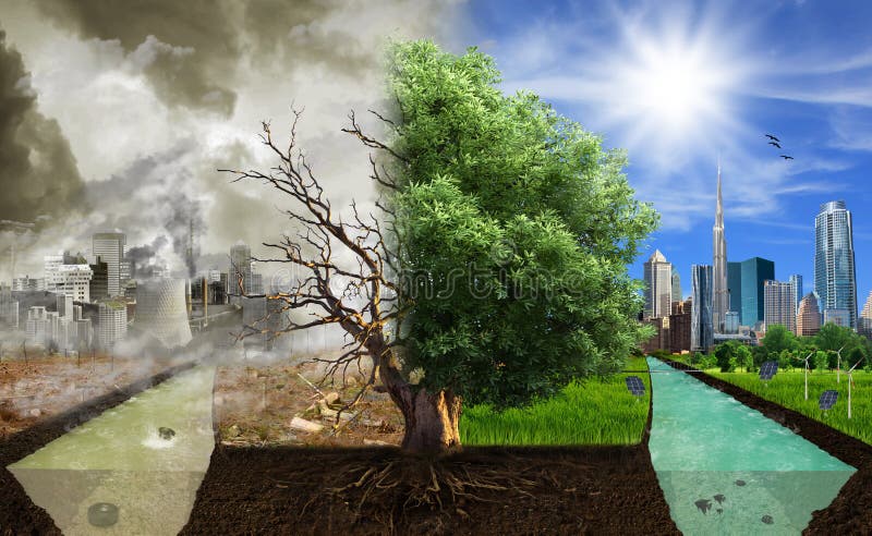 Two options / sides , eco concept, eco digital art royalty free stock photos