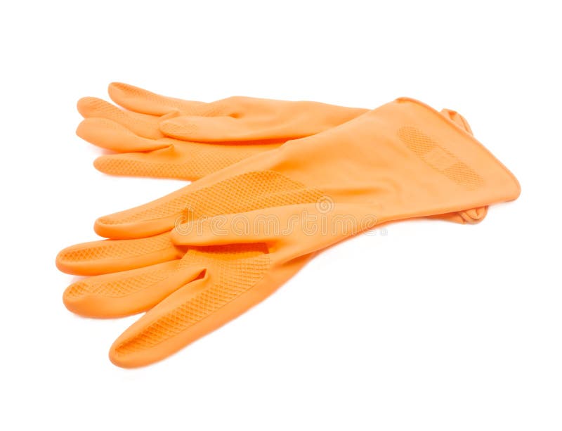 Two orange rubber gloves. stock image. Image of background 10752179