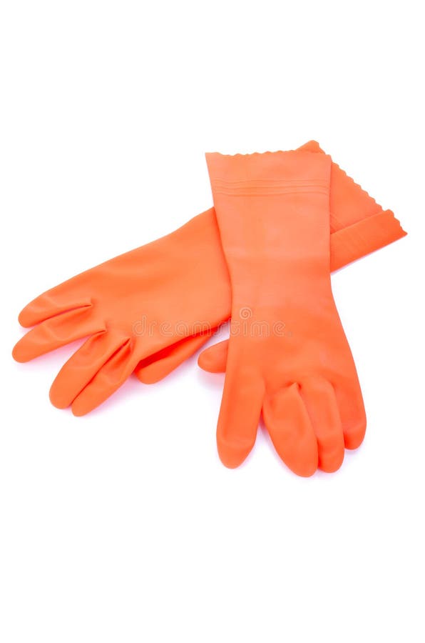 Two Orange Rubber Gloves Isolated Stock Photo Image of waterproof, orange 80334292
