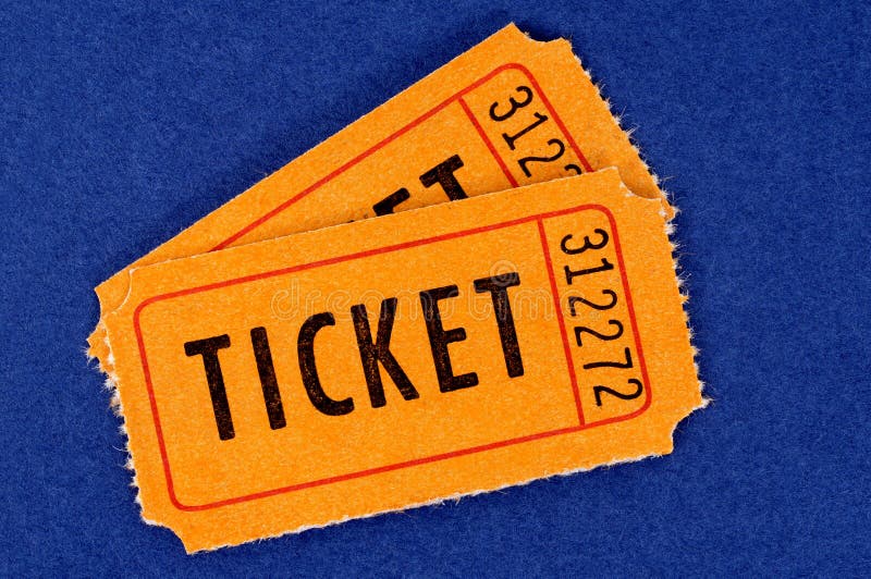 Two Orange Movie Tickets Isolated On A White Background. Stock Image