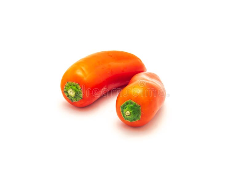 Two Organic Red Mini Sweet Peppers Snack Isolate on White Stock Image
