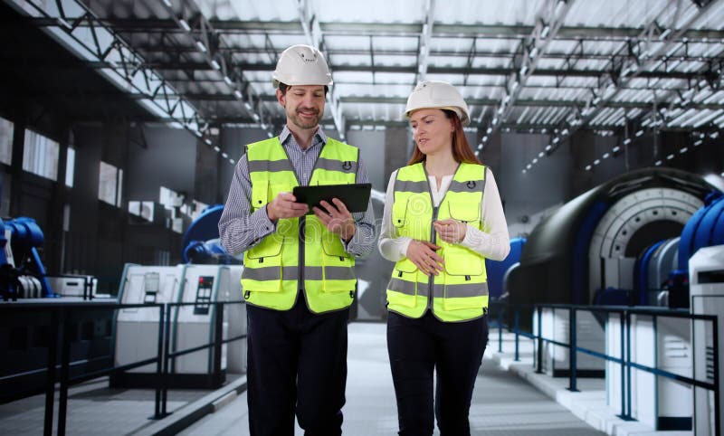 Two OSHA inspectors using tablet computer stock images