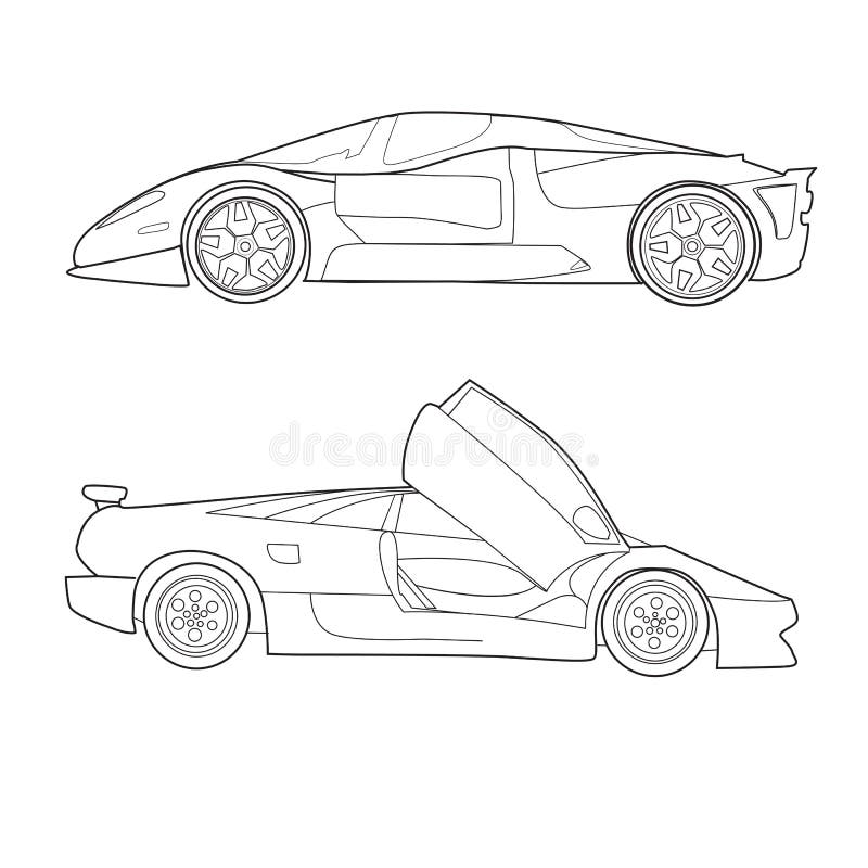 Two Outline Sports Cars stock vector. Illustration of coloring - 68049982