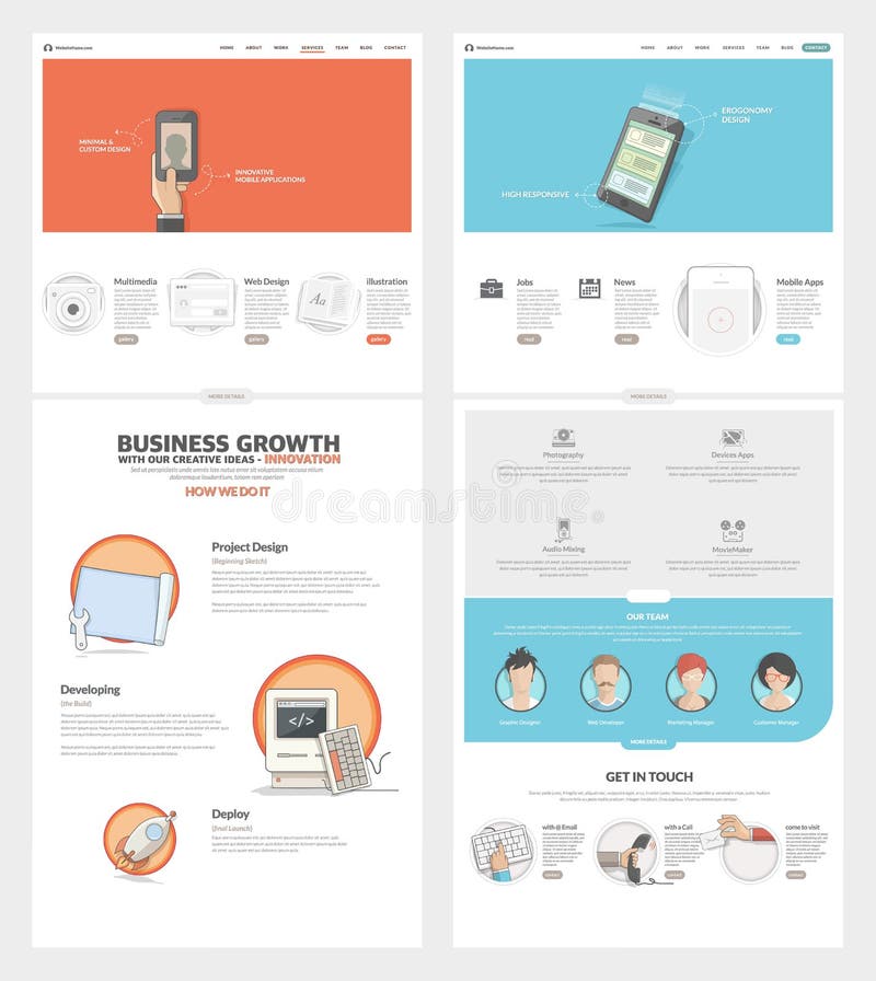 Two Page Website Design Template With Concept Icons And ...