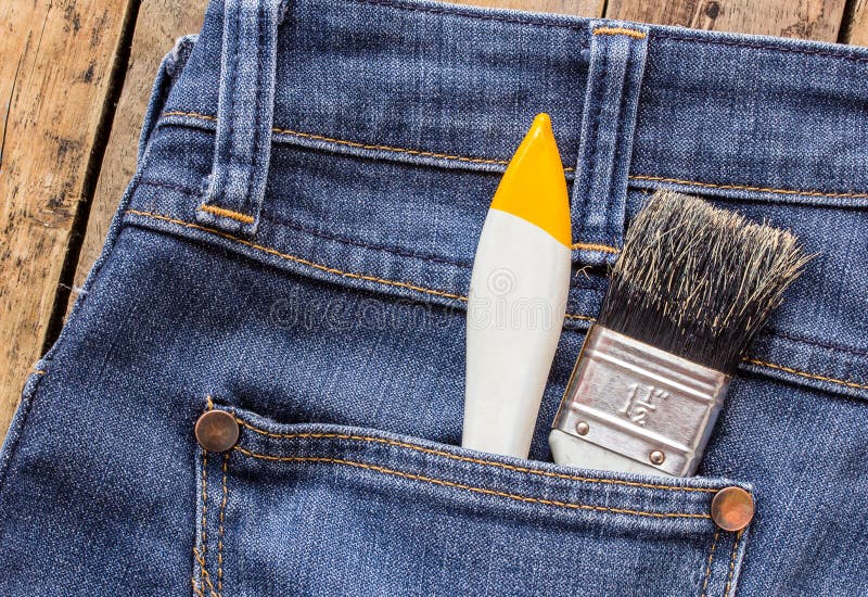 Paint Brush In Jeans Pocket Stock Image Image of pocket, painter