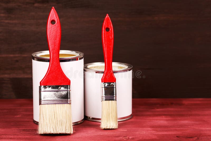 Two Cans Paint Two Brushes Stock Photos Free & RoyaltyFree Stock