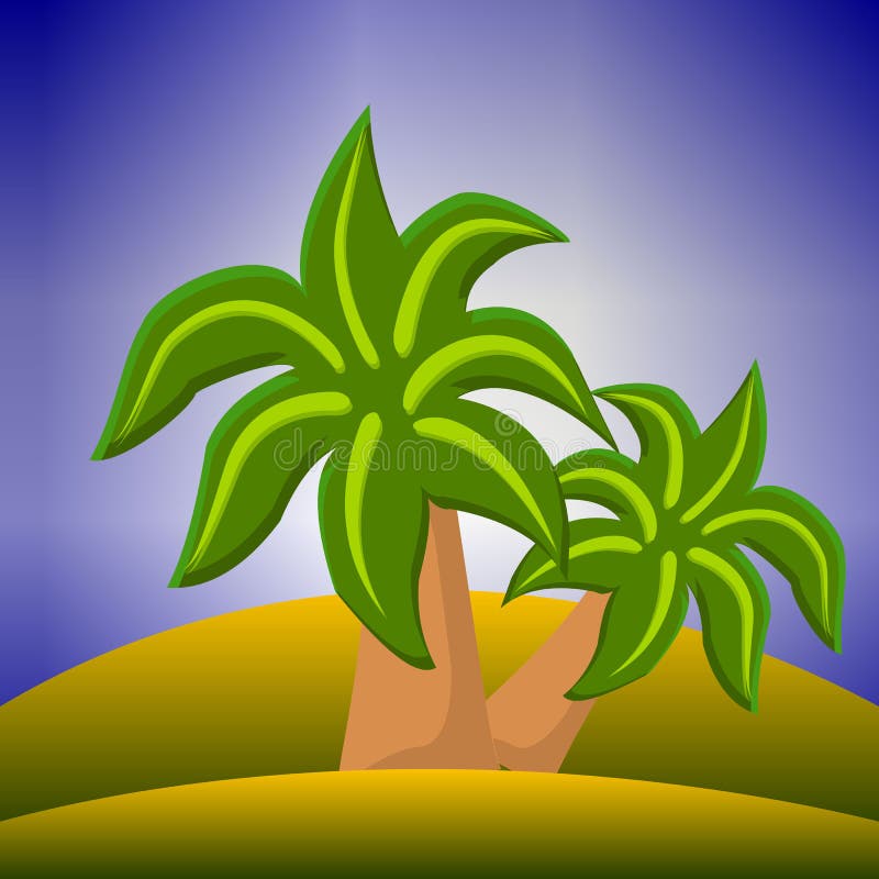 Two Palm Trees on a Desert Island, Landscape Stock Vector