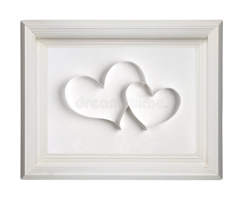 Two paper hearts in picture frame