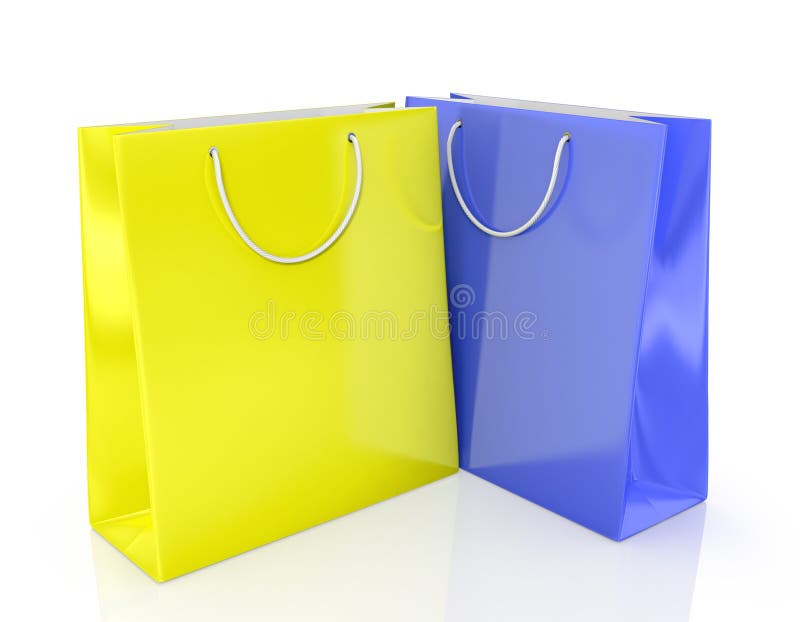 Two Paper Shopping Bags Yellow and Blue Stock Image - Image of paper ...