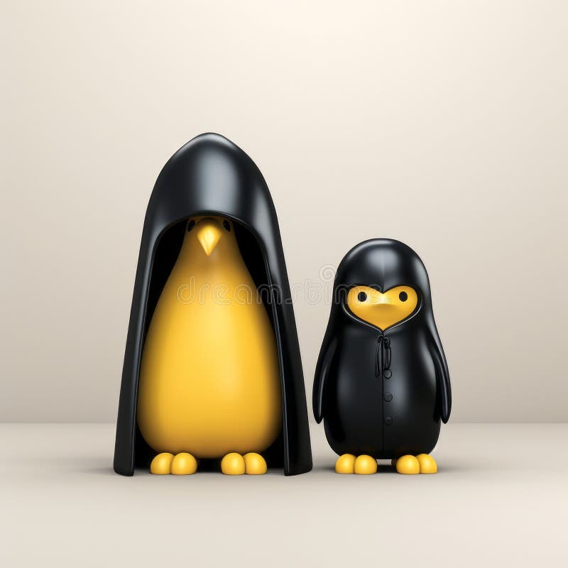 Minimalist 3d Penguin and Lisa Dark Yellow and Black Design Stock