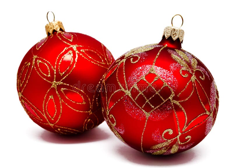 Two Red Christmas Balls with Ribbon Isolated on a White Stock Image ...