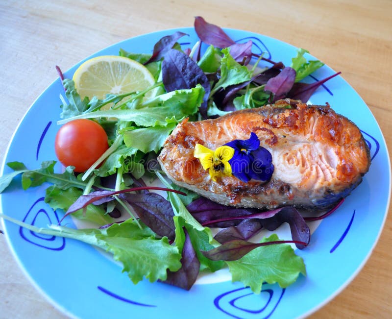 Two Pieces of Fresh Fish with Lemon and Soy Sauce Stock Photo Image