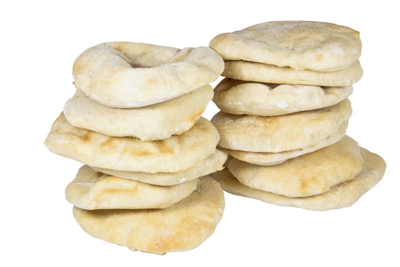 Two Piles Containing Thirteen Stacked Pitta Breads stock image