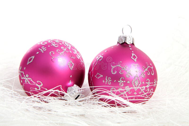Pink Christmas Balls With Golden Ribbon Stock Photo Image of