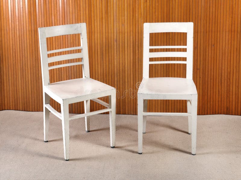 Two Plain White Painted Wooden Kitchen Chairs Stock Image Image of