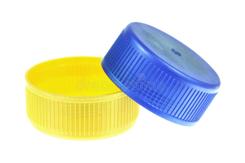 Two plastic lids isolated on white stock image