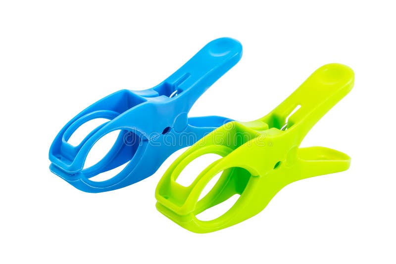 Two Plastic Spring Clamps Isolated Over White Background Stock Image Image of clamping, hand