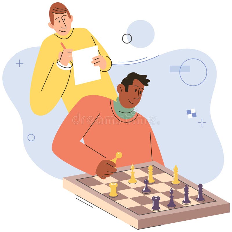 Chess players two man sitting and playing Vector Image