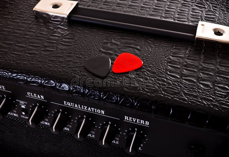 Two Plectrums on Guitar Amplifier Stock Image Image of knob