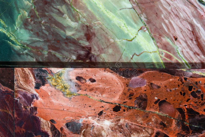 Two polished red Jasper tiles. Decorative stone background macro view. Multi color natural mineral surface with a unique. Pattern and texture stock photo Two polished red Jasper tiles. Decorative stone background macro view. Multi color natural mineral surface with a unique. Pattern and texture stock photo