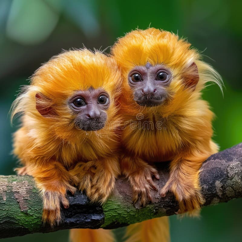 Two primates perched on a tree limb, looking out into the distance