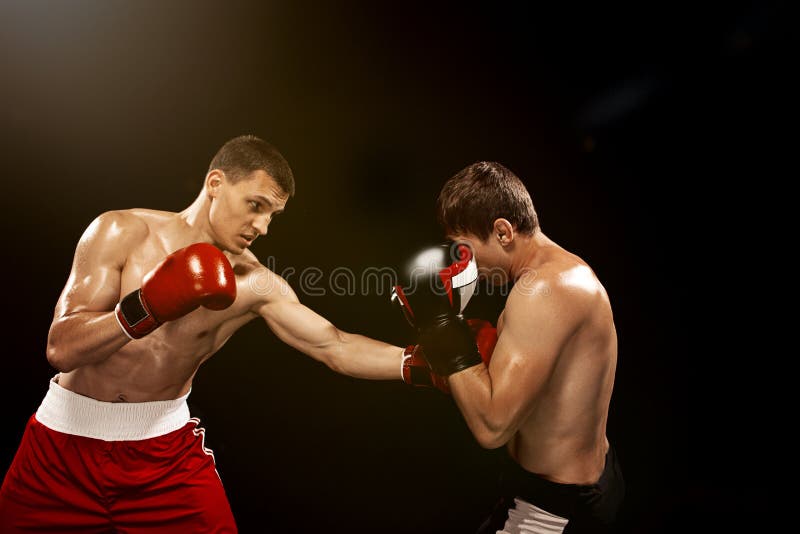Two Professional Boxer Boxing on Black Background, Stock Image Image