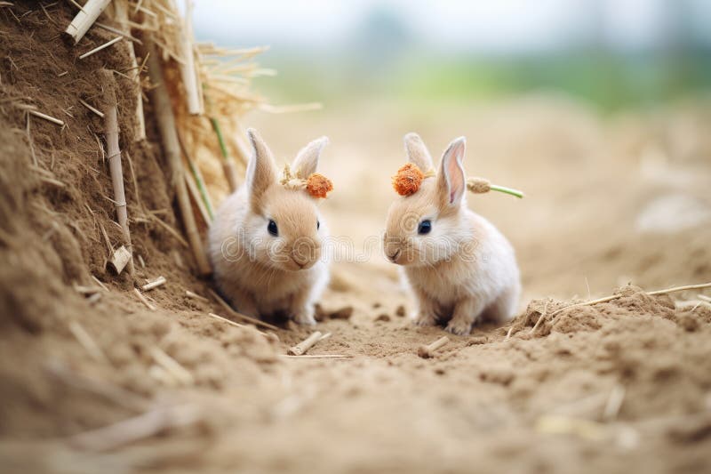 Two Rabbits Working on the Same Burrow Stock Image Image of mammal
